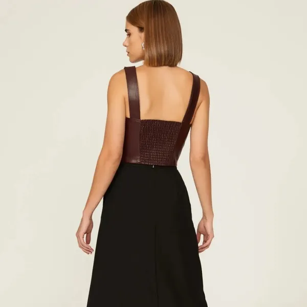 Peter‎ Som -1628 Rent The Runway - Burgundy Red Faux Leather Bustier Top Size 2 - Image 4