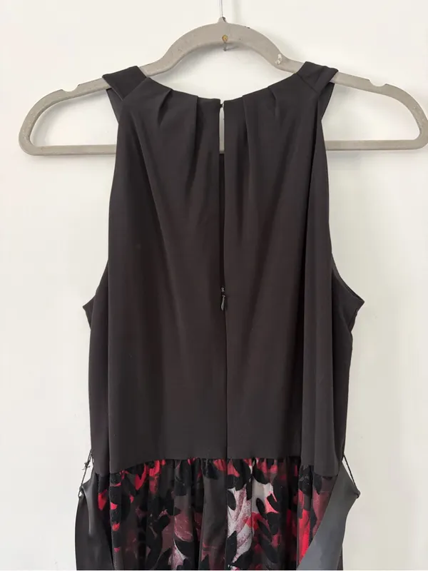 SLNY Fashions Black Red Floral Velvet Sleeveless Sheer Velvet Formal Dress 6 - Image 5