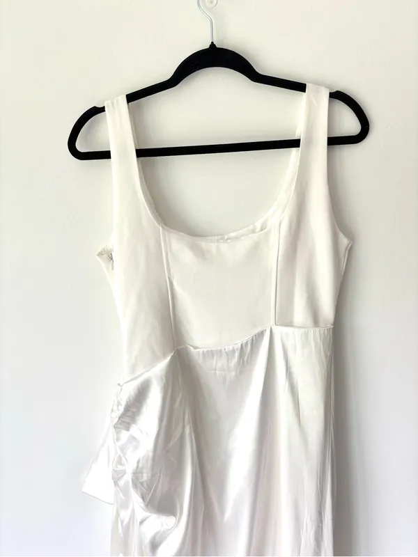 Mable Anthropologie White Satin Midi Asymmetrical Dress Bridal Shower Wedding - Image 7