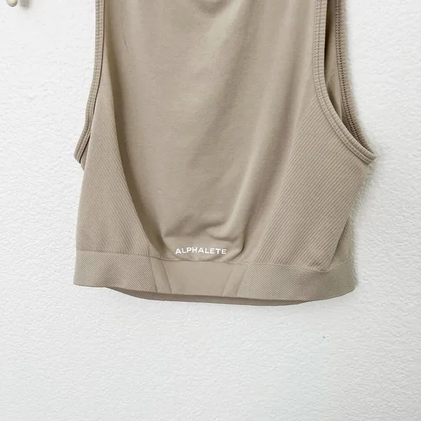 [Alphalete] Tan Linen Seamless Stratus Crop Tank Top Crew Neck Workout Size XL - Image 8
