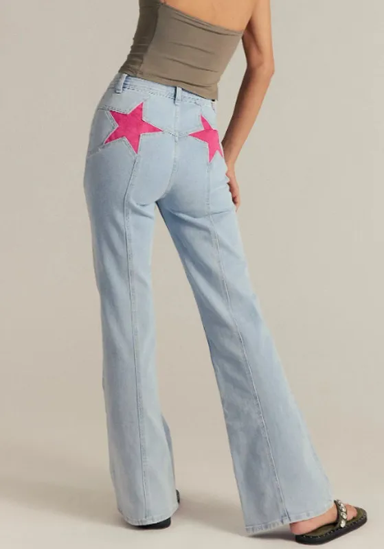 We The Free Firecracker Flare Jeans Light Wash High Rise Red Stars Retro size 30 - Image 2