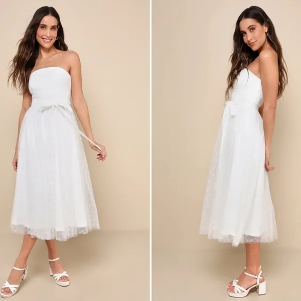 LULU's Bridal Shower Reception Engagement Strapless Tulle Midi Dress NWOT - Image 2