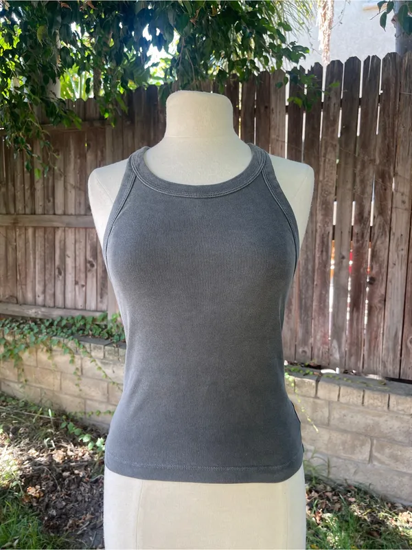 Rowan Pruitt Tank Top 100% cotton ribbed Gray boho festival casual streetwear S - Image 2