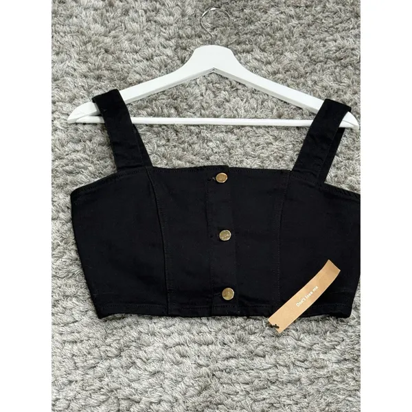 Reformation Chrissy Denim Crop Top Black Women’s Size 8 Button Front Tank NWT - Image 4