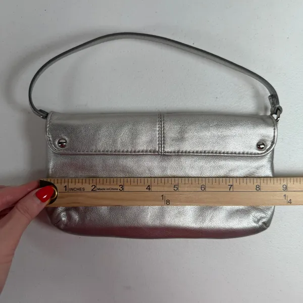 Coach Small Ashley Baguette Clutch Metallic Silver Leather Pleated Logo Y2K - Image 11