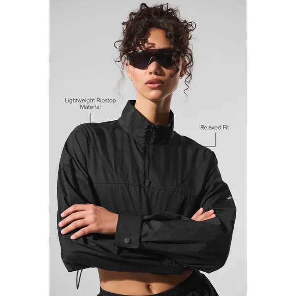 Alo Yoga Cropped 1/4 Zip Aerial Pullover Black S - Image 2
