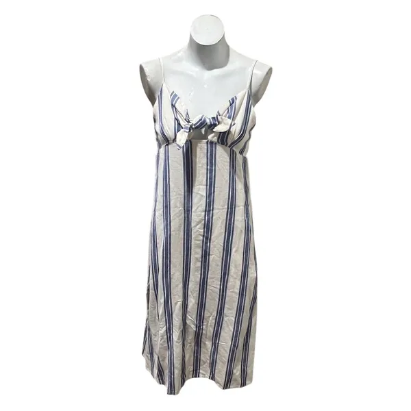 Roxy Sweetest Step Dress Womens M Blue White Striped Tie Front Midi - Image 3