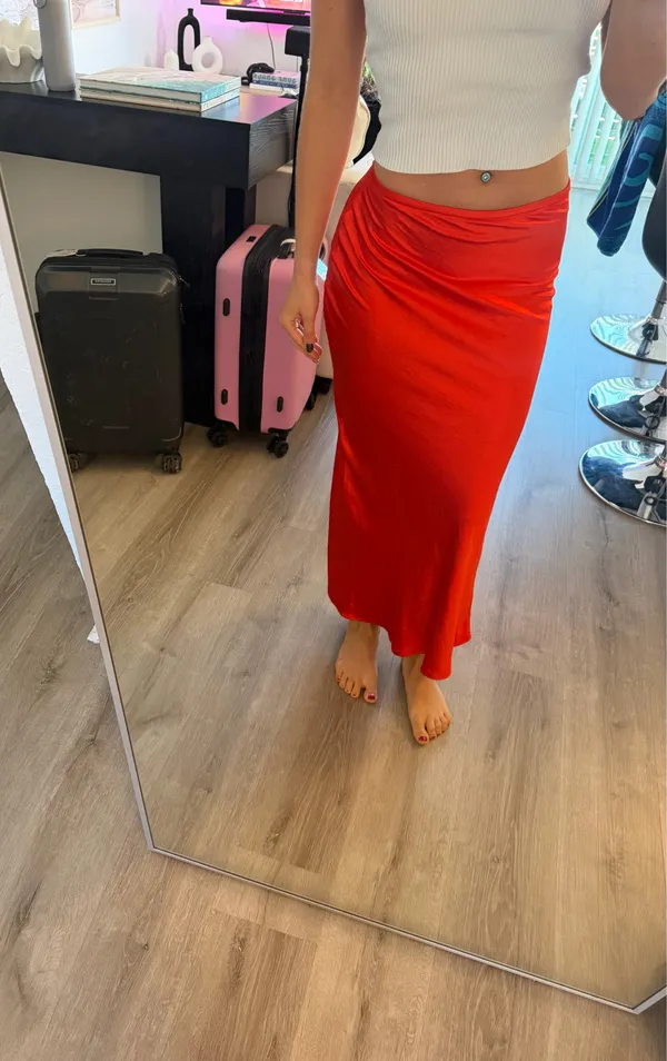 Open Edit Bias Cut Maxi Skirt In Red Scarlet - Image 3