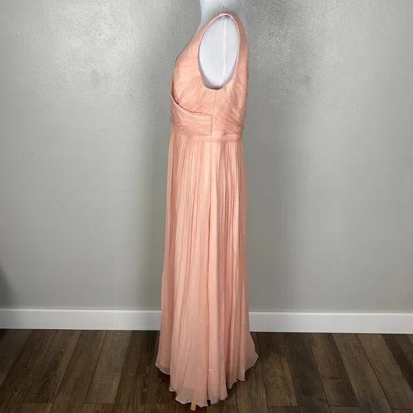 J Crew Formal Gown Maxi Dress Womens 14 Pink Silk Chiffon‎ Pleated V-Neck Heidi - Image 13