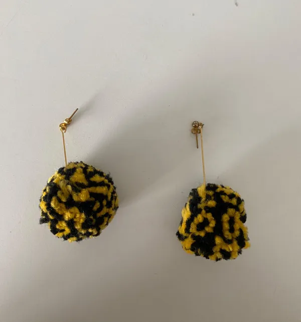Handmade Black And Gold Pom Earrings - Image 2