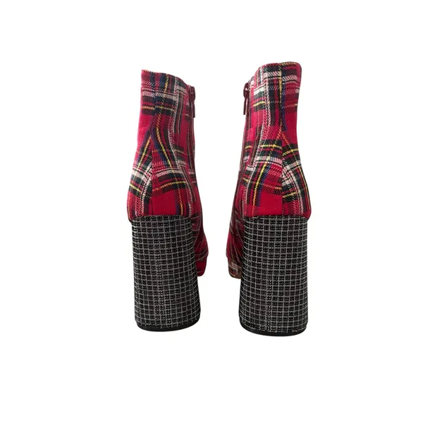 Betsy Johnson‎ Red Plaid Platform Ankle Boots Textured Block Heel size 8 - Image 3