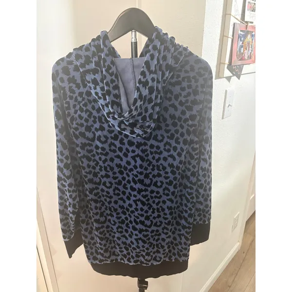 Victorias‎ Secret Blue Leopard Print Hoodie Longline Pullover XS Animal Print - Image 3