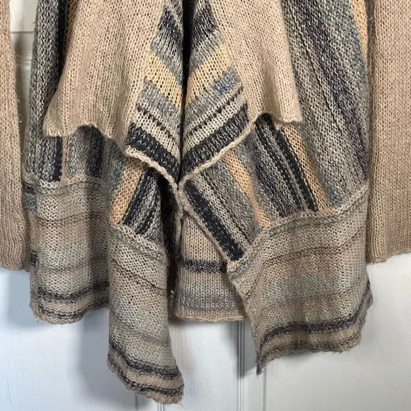 Free People Sz S Cardigan Toggle Closure Wool Blend Tan Blue Metallic - Image 4