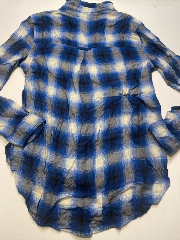 American Eagle Outfitters Plaid Flannel Boyfriend Shirt Blue Black Women/Jr Sz S - Image 6
