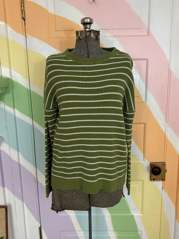 REI Co-op Women’s 100% Cotton Striped Knit Sweater Sz L 👽💚 - Image 3
