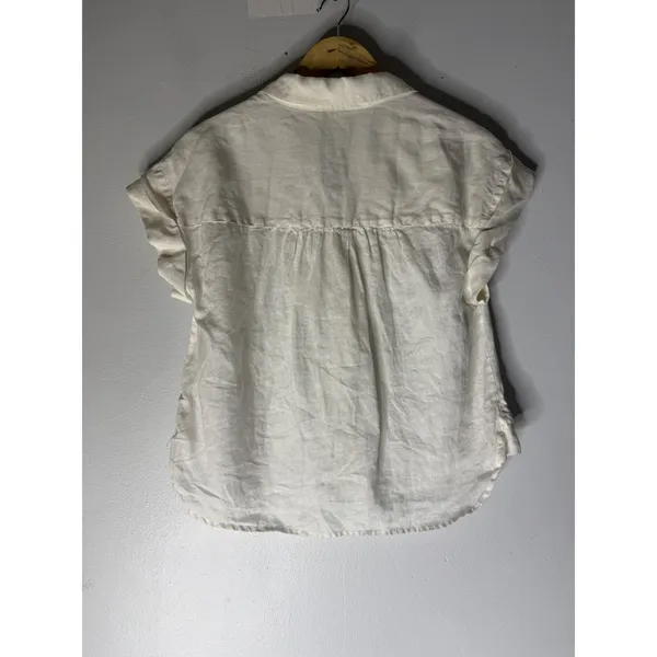 Veronica Beard White 100% Linen Short Sleeve Button Down Top Shirt Size M - Image 2