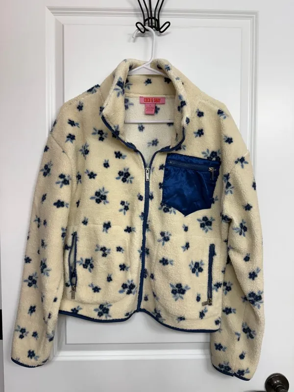 Coco + Shay Floral Sherpa Full Zip Fleece Jacket Women’s Small - Image 3