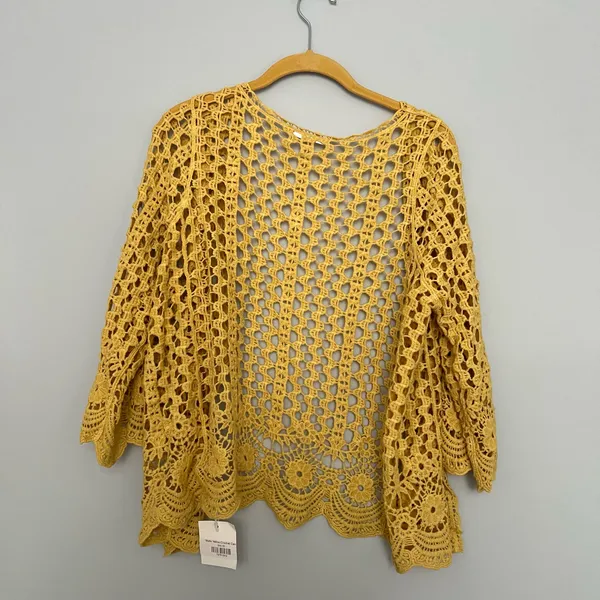 Do Everything In Love NEW NWT Yellow Eyelet Crochet Sweater - Image 3