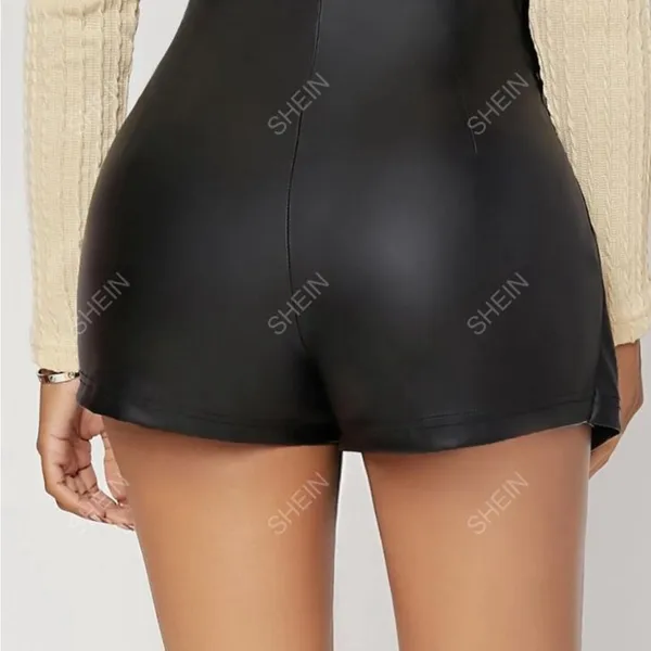 SHEIN Black Faux Leather Skort Women’s Large Mini Skirt Shorts Club Night Out - Image 2