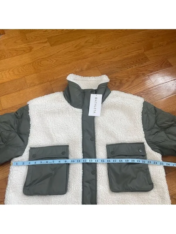 Athleta Quilted Sherpa Fleece Hybrid Jacket XL Sage Green Gorpcore, Quiet Luxury - Image 8