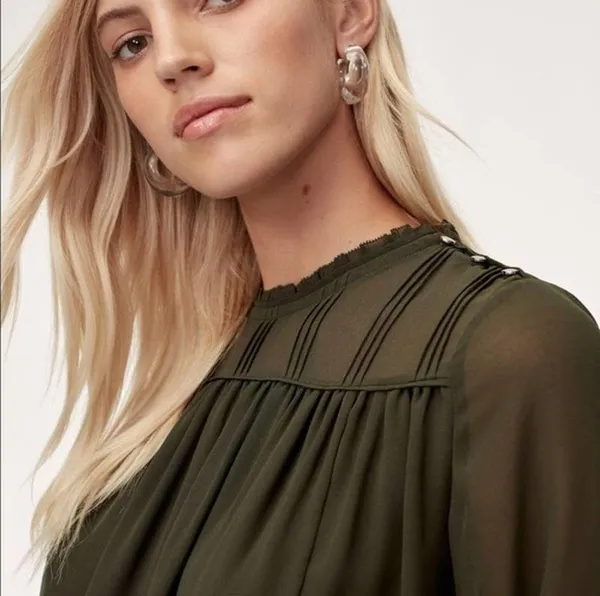 Aritzia Wilfred | Small | Lourdes Chiffon Button Sleeve Semi-Sheer Blouse Top - Image 3
