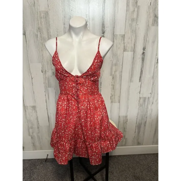 Red Floral Ruffle Mini Dress – Size Small – Cute Summer/Brunch Dress - Image 4