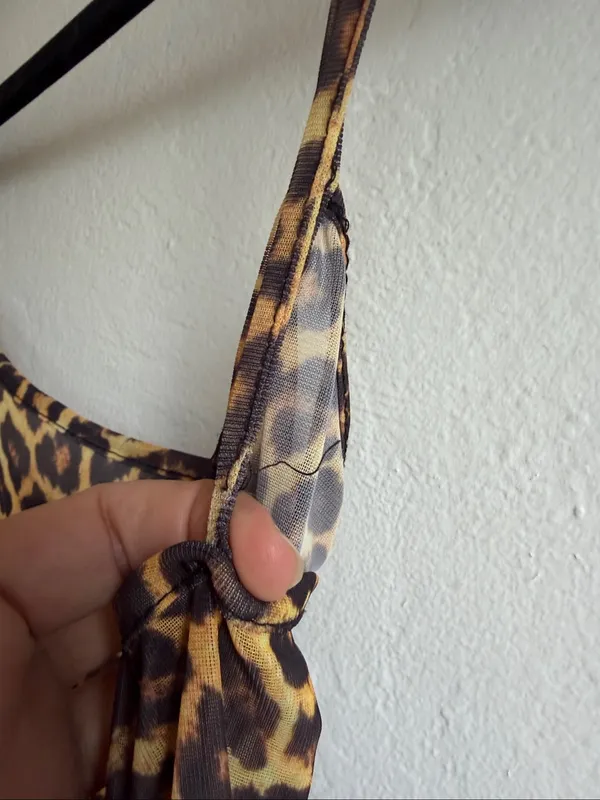 Pretty little thing leopard dress see through swim coverup long size 4 - Image 4