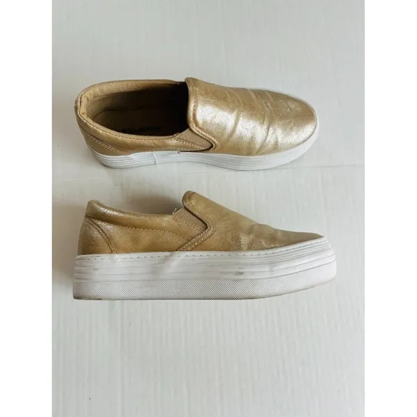 Woolworths Womens‎ Sz 5.5 Gold Platform Slip On Sneakers Shoes - Image 2