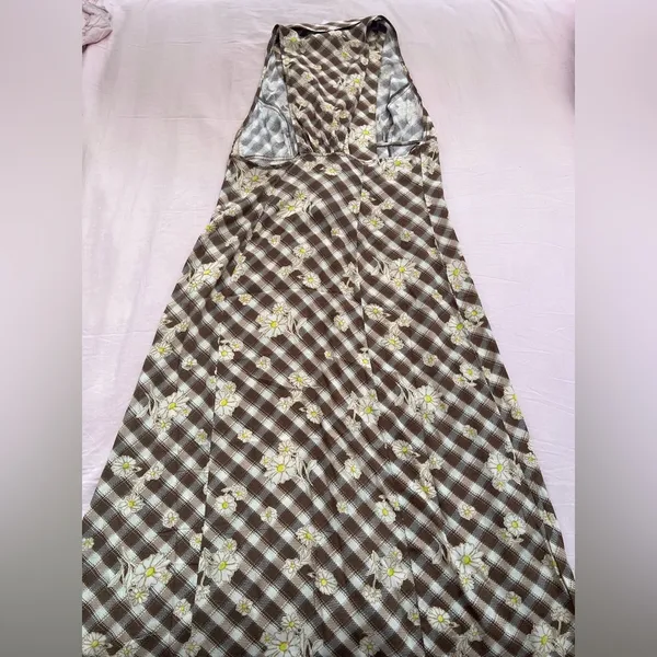 Urban Outfitters Brown Checkered Floral Maxi Dress - Image 6