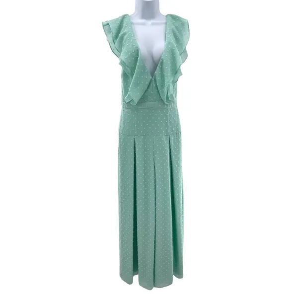 Fame & Partners Free People Jacy Ruffle Wide Leg Jumpsuit Mint Swiss Dot‎ Small - Image 5