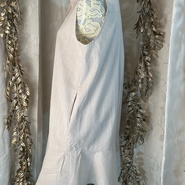 Sleeveless Beige‎ Cotton Linen Ruffle Hem Shirt Dress M NWT Pockets Chic - Image 6