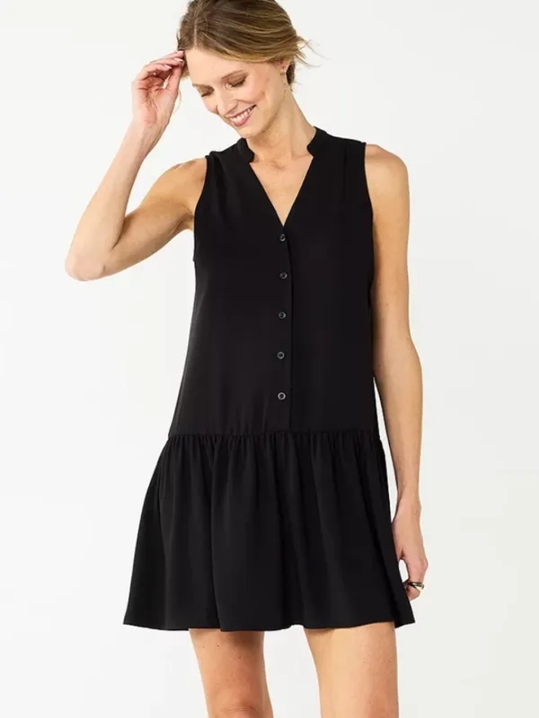 NWT Black Swing V-Neck Drop Waist Dress - Image 2