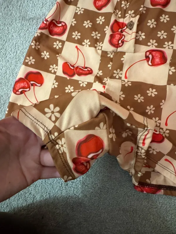 Brown, Cream & Red Cherry Print Romper Brown Size XS - Image 4