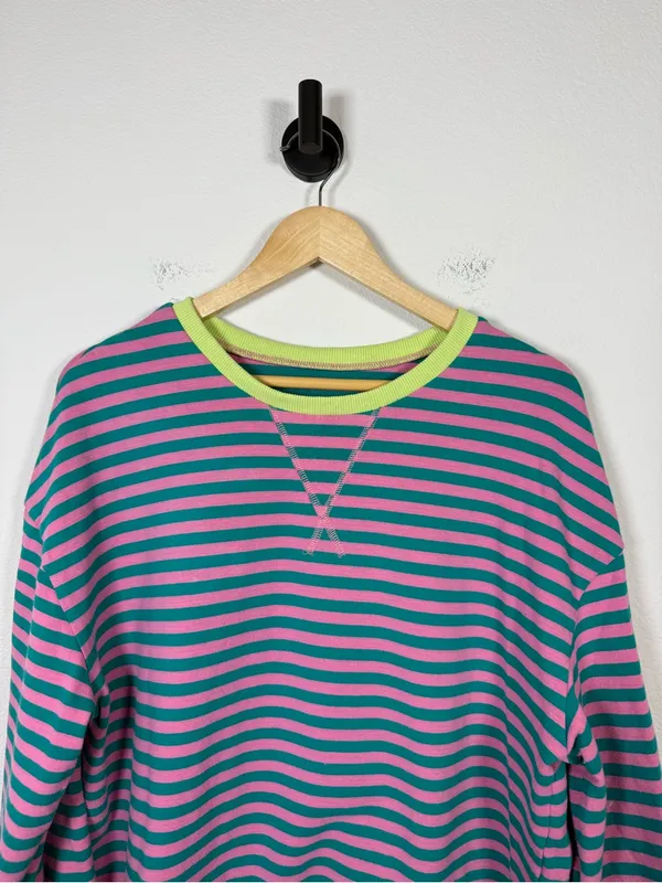 Pink Teal Striped Cotton Blend Crewneck Sweatshirt Size M - Image 6
