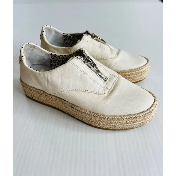 Dolce Vita Sz 6.5 White‎ Leather Platform Espadrille Slip On Shoes Zipper Front - Image 9