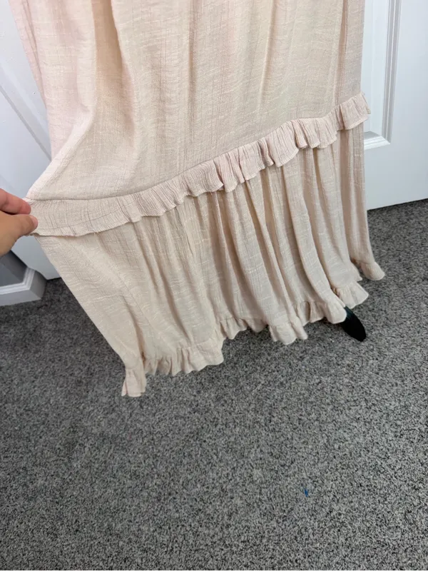 Listicle Size S Beige Ruffle Tiered Boho Maxi Dress Rayon Blend - Image 7