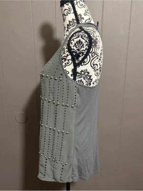 EXPRESS Y2K Studded Grey Racerback Tank Top - Image 2