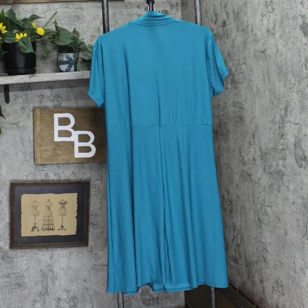 NWT 24Seven Comfort Apparel Womens Knit Faux Wrap Midi Dress Teal Blue 1X - Image 2