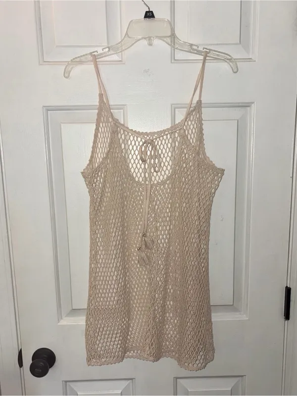 Cream Crochet Open Knit Sleeveless Tunic/Cover-Up - Image 3