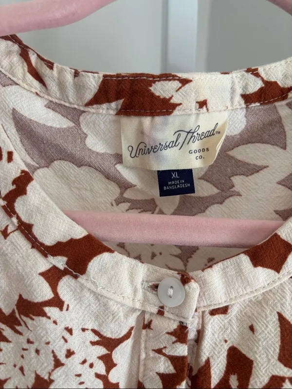 Universal Threads Cream and Brown Floral Romper Puff Sleeve Cottage Women’s SZ XL - Image 5