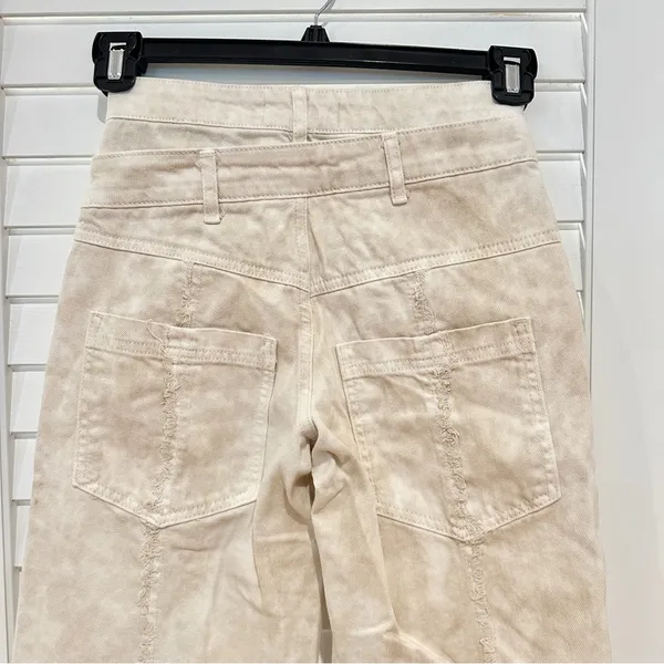 Zara High Rise Double Waist Beige Jeans Sz 0 Straight Leg Animal Print Splotchy - Image 12