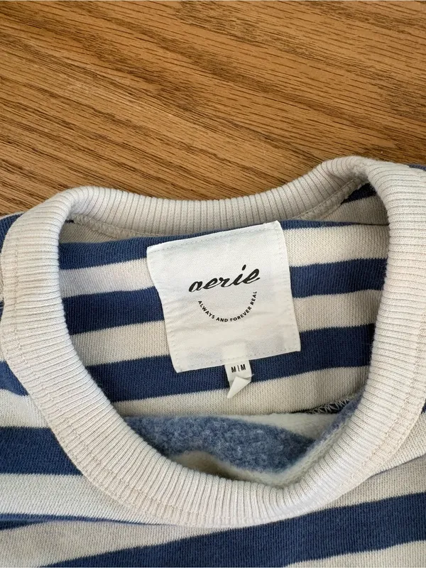 aerie Blue and White Striped Crewneck Sweater - Image 2