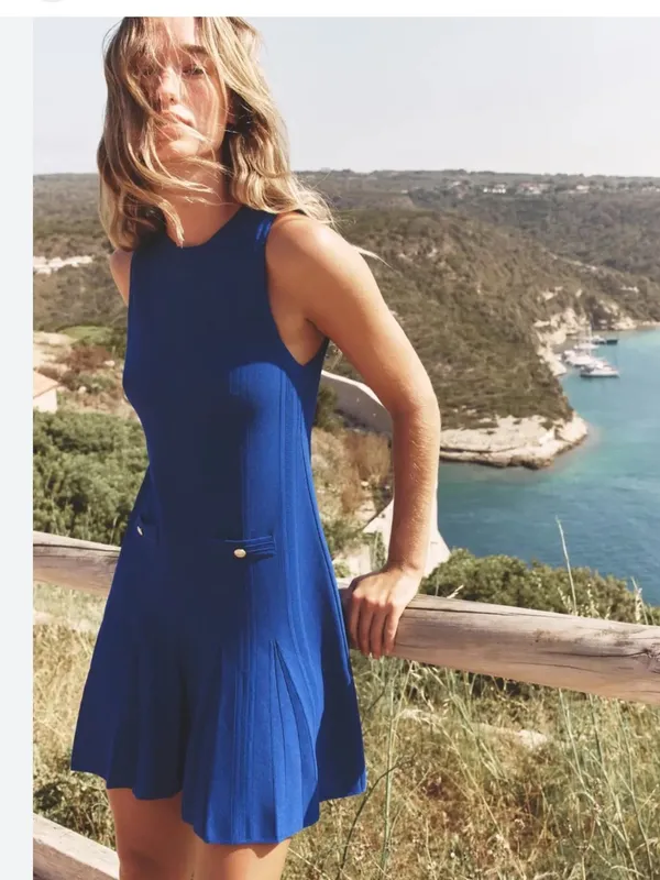 Zara Royal Blue Sleeveless Pleated Mini Dress - Image 3