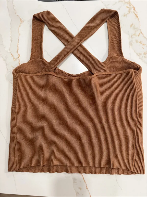 ABERCROMBIE & FITCH Ribbed Knit Crossover Strap Tank Top XL - Image 4