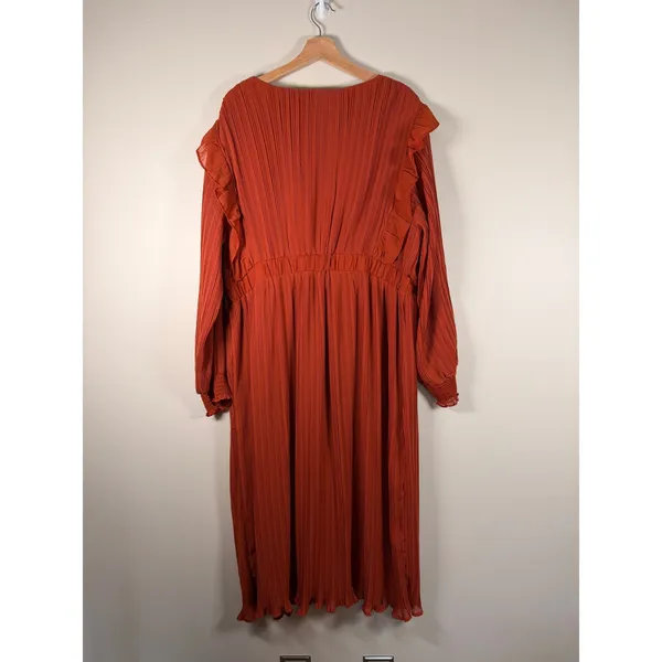 Girl Soul Rust‎ Orange Pleated Ruffle V Neck Long Sleeve Maxi Dress Plus Size 3X - Image 10