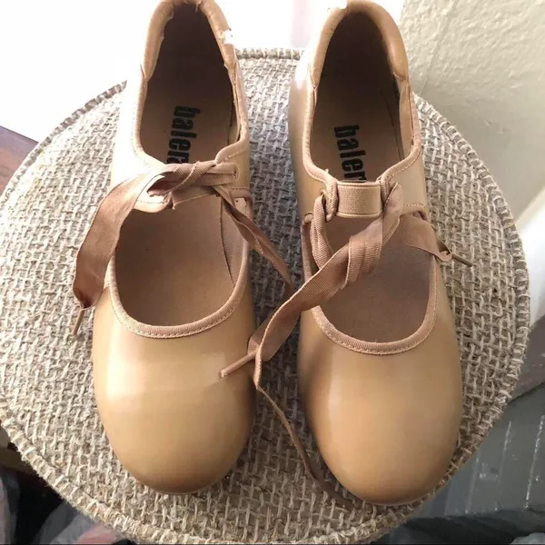 Balera Beige Tie Bow Tap Dance Ballet Shoes Sz 7 - Image 3