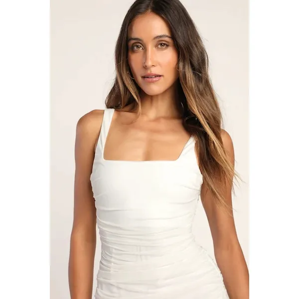 NWT Lulus V.I.P. Treatment White Mesh Ruched Bodycon Midi Dress Party Sexy Sz M - Image 9