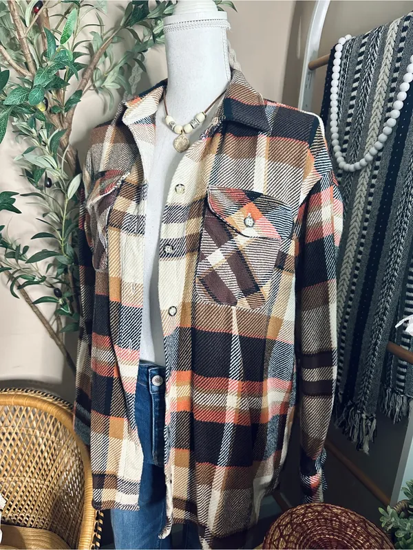 Natural Reflections Plaid Flannel Button Up Shirt Fall Shacket Small - Image 2