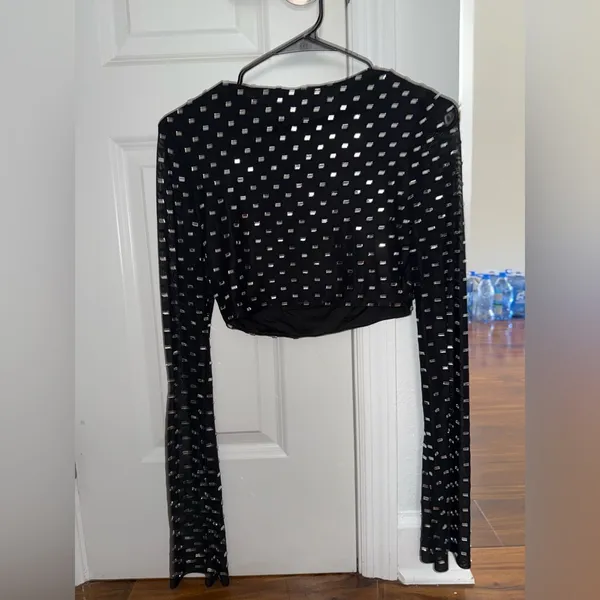 White Fox Boutique Night Lights Embellished Long Sleeve Top Black - Image 4