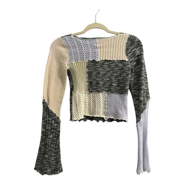 Urban Outfitters Overlock Patchwork Knit Top Sweater Purple Boho Size Small - Image 2